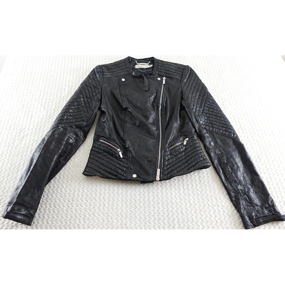 KAREN MILLEN BLACK LEATHER RACER MOTO MOTORCYCLE BIKER JACKET SZ.4